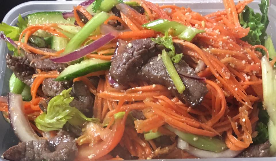 Thai beef salad with fresh herbs and vegetables